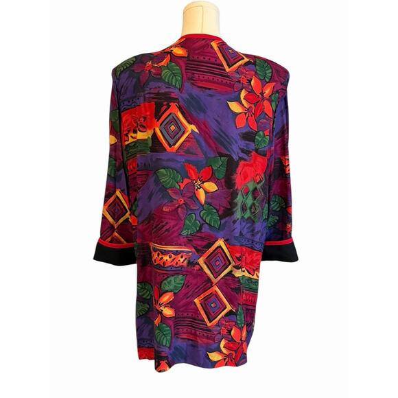 Vintage Womens ART TO WEAR Jacket Tropical Vibrant Statement Maximalist Size 14 - Picture 3 of 10